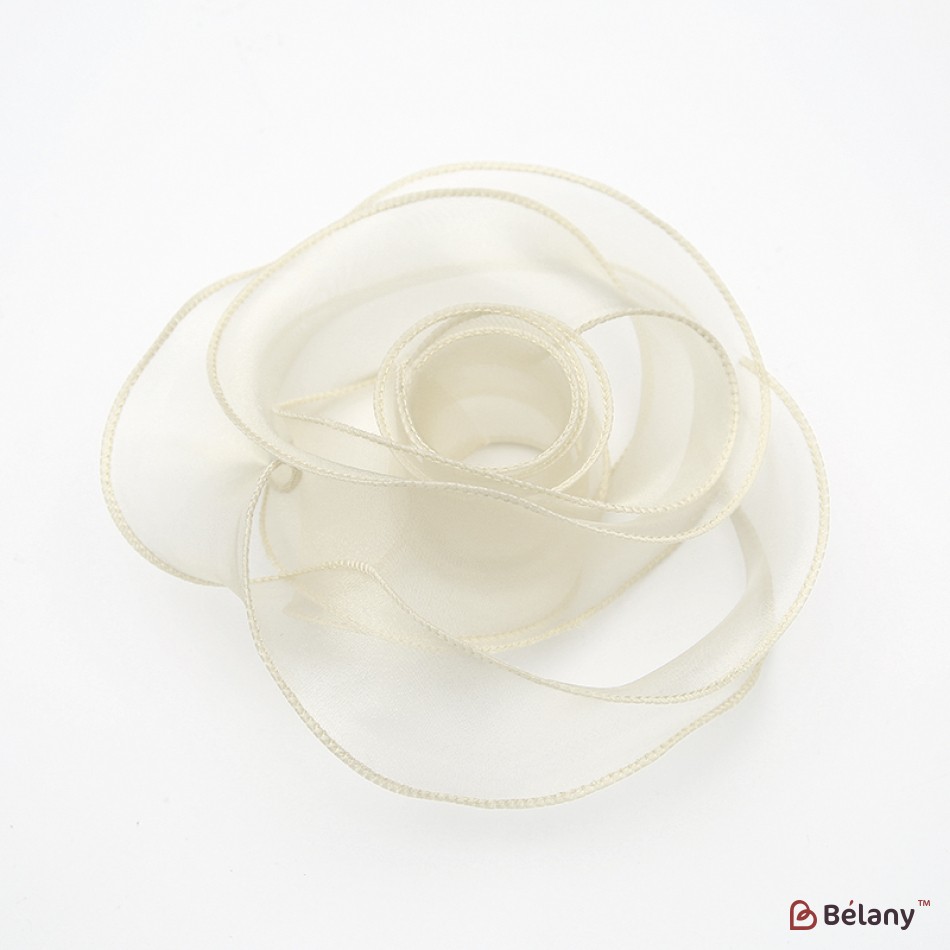 "Premium" organza ribbon, beige, 4cm / 9.14m #243
