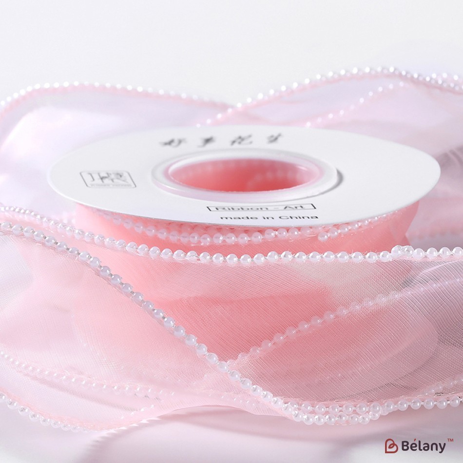 Organza ribbon "Pearl", pink, 4cm / 4.57m #164