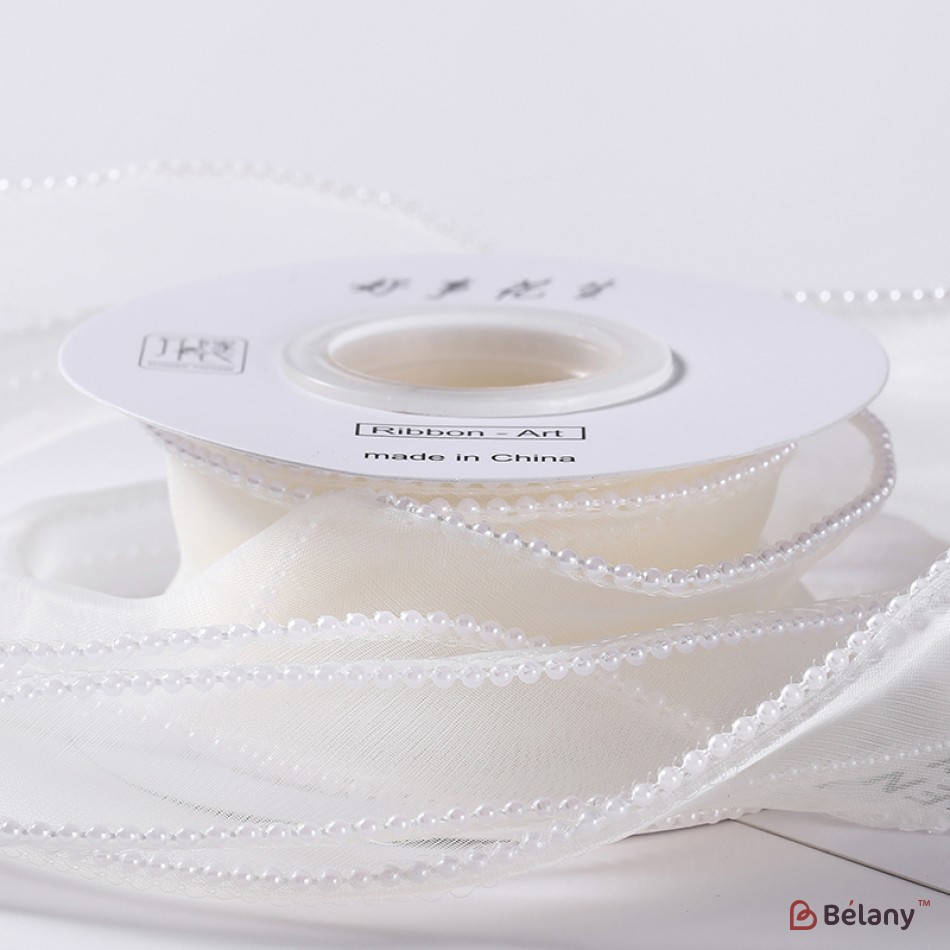 Panglică din organza "Pearl", vanilla,  4cm / 4,57m #243