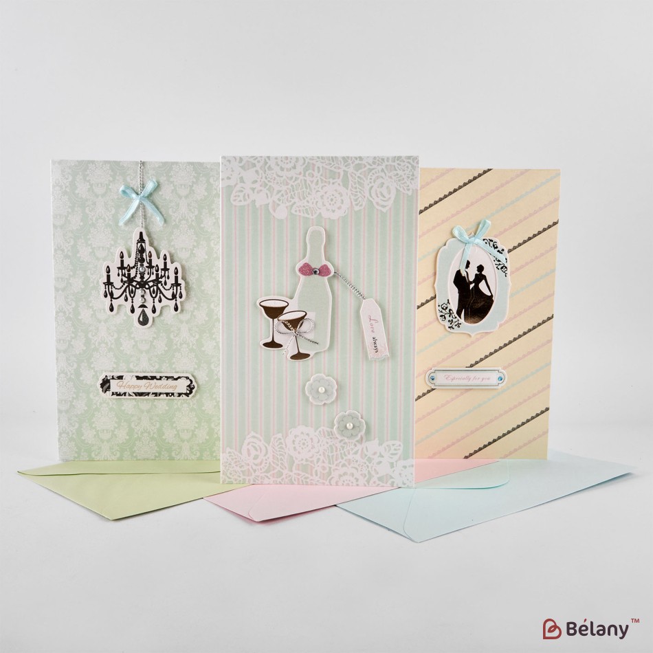 Gift cards with envelope, 15 pcs, 3 models, 21x13cm