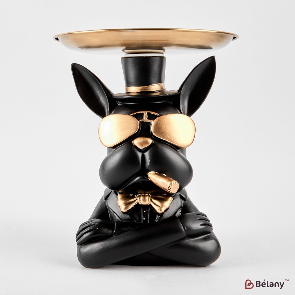 Bulldog negru cu o farfurie pentru obiecte mici "Bulldog #2" 17/12cm