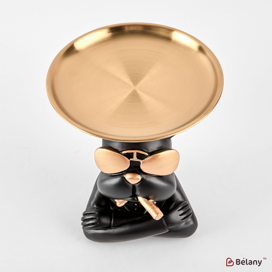 Bulldog negru cu o farfurie pentru obiecte mici "Bulldog #2" 17/12cm | 2