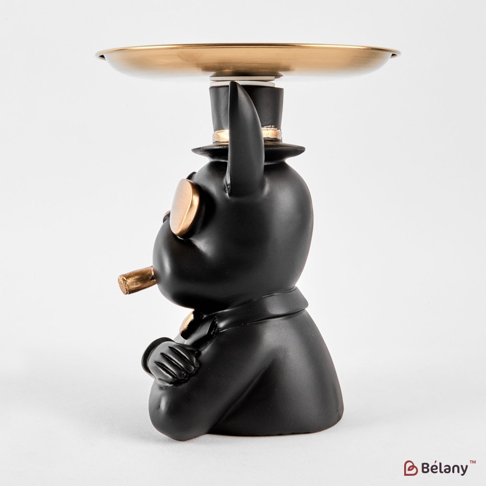 Bulldog negru cu o farfurie pentru obiecte mici "Bulldog #2" 17/12cm | 3