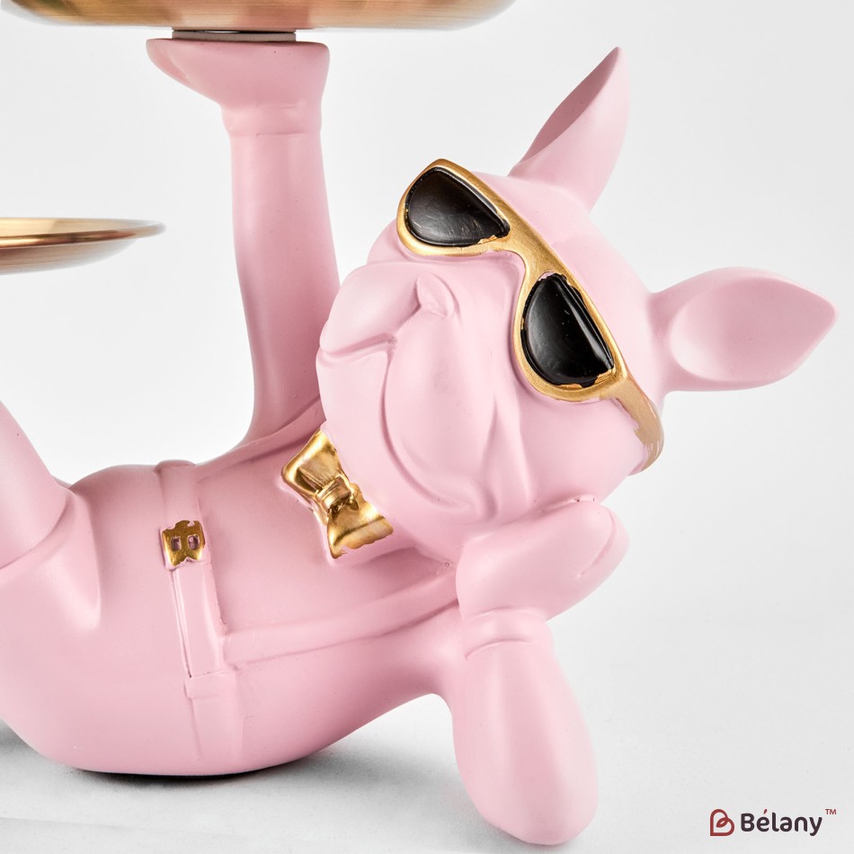 Pink bulldog with a plate for small objects "Bulldog #4" 20/27cm | 2