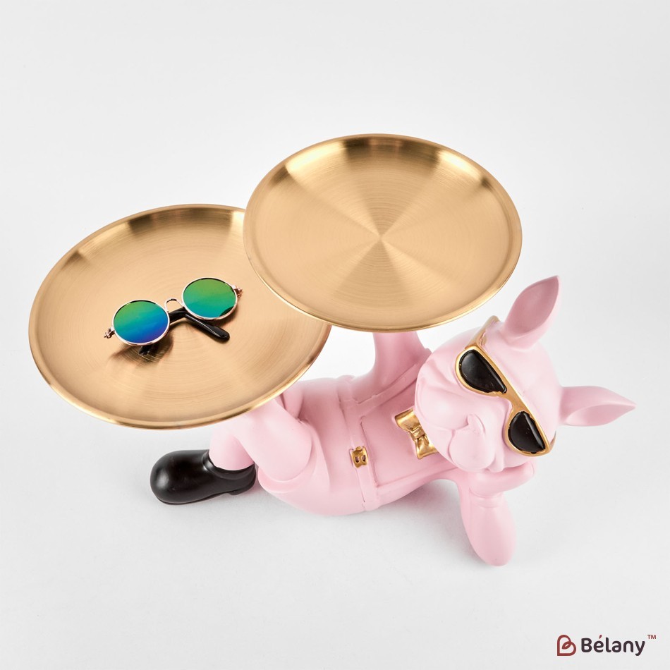Pink bulldog with a plate for small objects "Bulldog #4" 20/27cm | 3