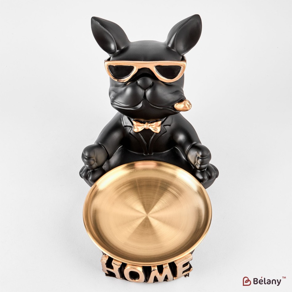 Black bulldog with a plate for small objects "Bulldog #5" 20/24cm | 2