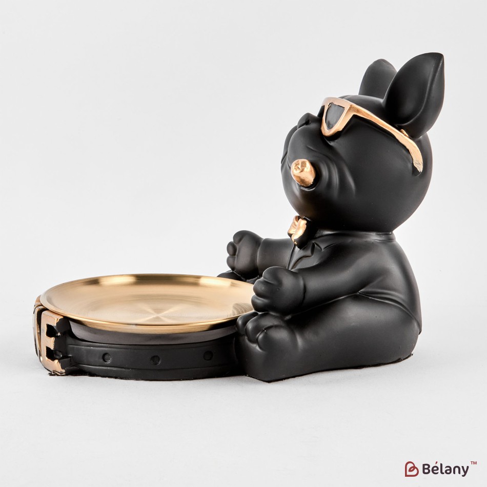 Black bulldog with a plate for small objects "Bulldog #5" 20/24cm | 3