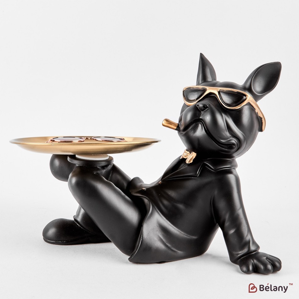 Black bulldog with a plate for small objects "Bulldog #10" 17/19cm