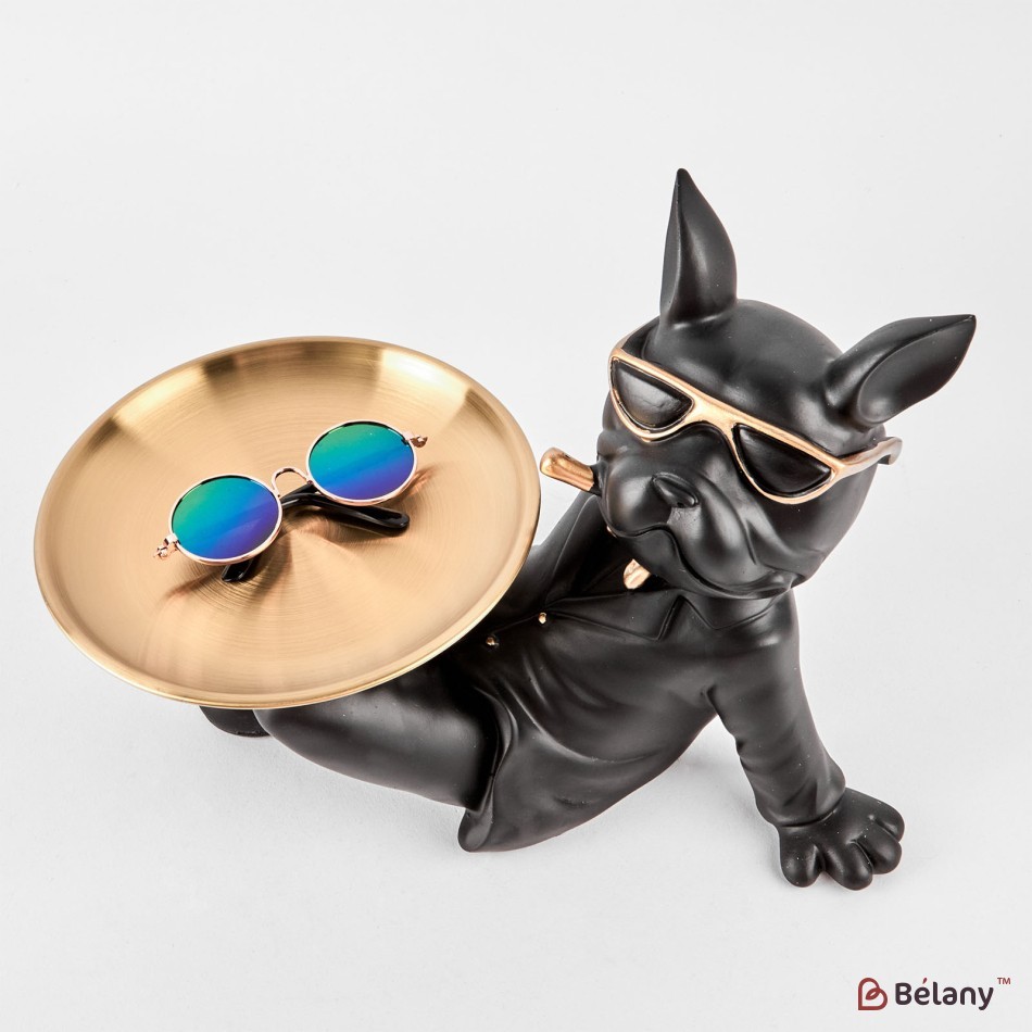 Black bulldog with a plate for small objects "Bulldog #10" 17/19cm | 2