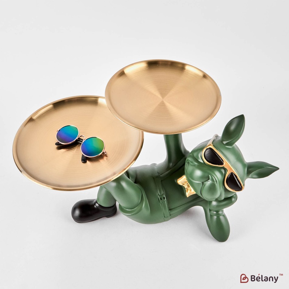 Green bulldog with a plate for small objects "Bulldog #11" 20/27cm | 2