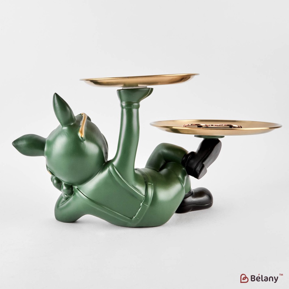 Green bulldog with a plate for small objects "Bulldog #11" 20/27cm | 3