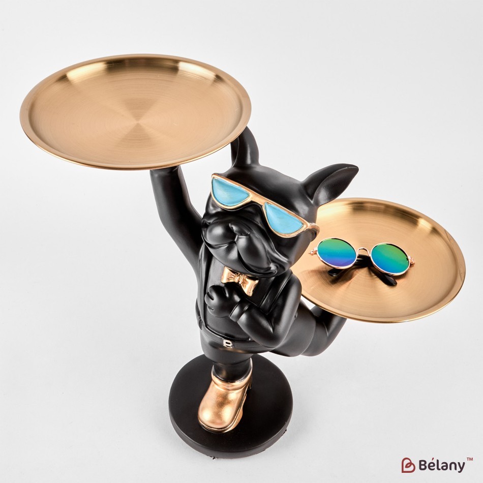 Black bulldog with a plate for small objects "Bulldog #12" 26/30cm | 2
