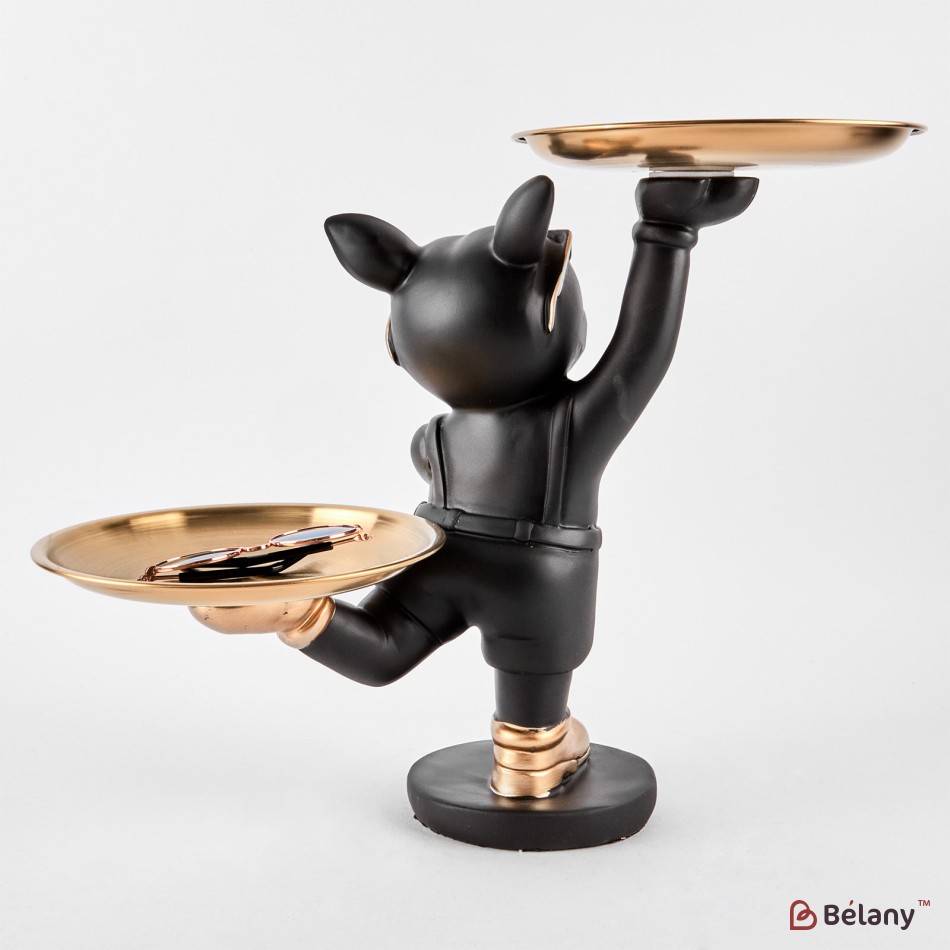 Black bulldog with a plate for small objects "Bulldog #12" 26/30cm | 3