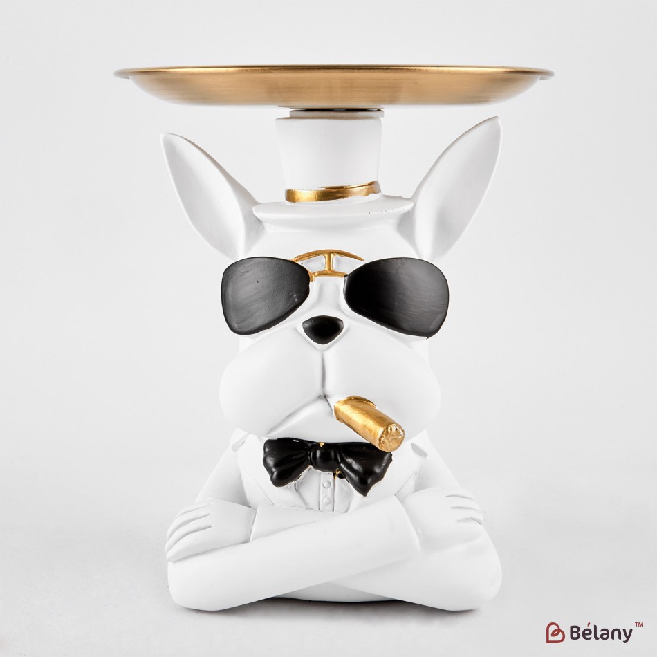 White bulldog with a plate for small objects "Bulldog #14" 17/12cm