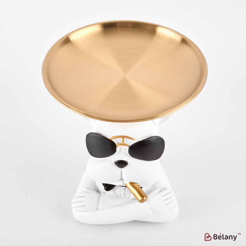 White bulldog with a plate for small objects "Bulldog #14" 17/12cm | 2