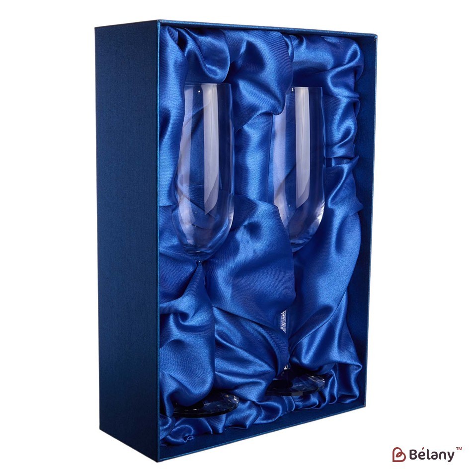 Set pahare cadou, in cutie albastra si geanta, pe stofa albastra 24 cm | 3