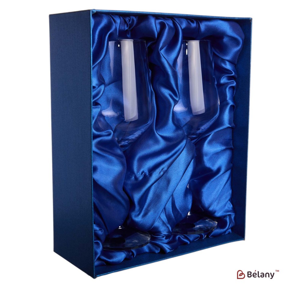 Set of gift glasses, in blue box and bag, on blue fabric 23 cm | 2