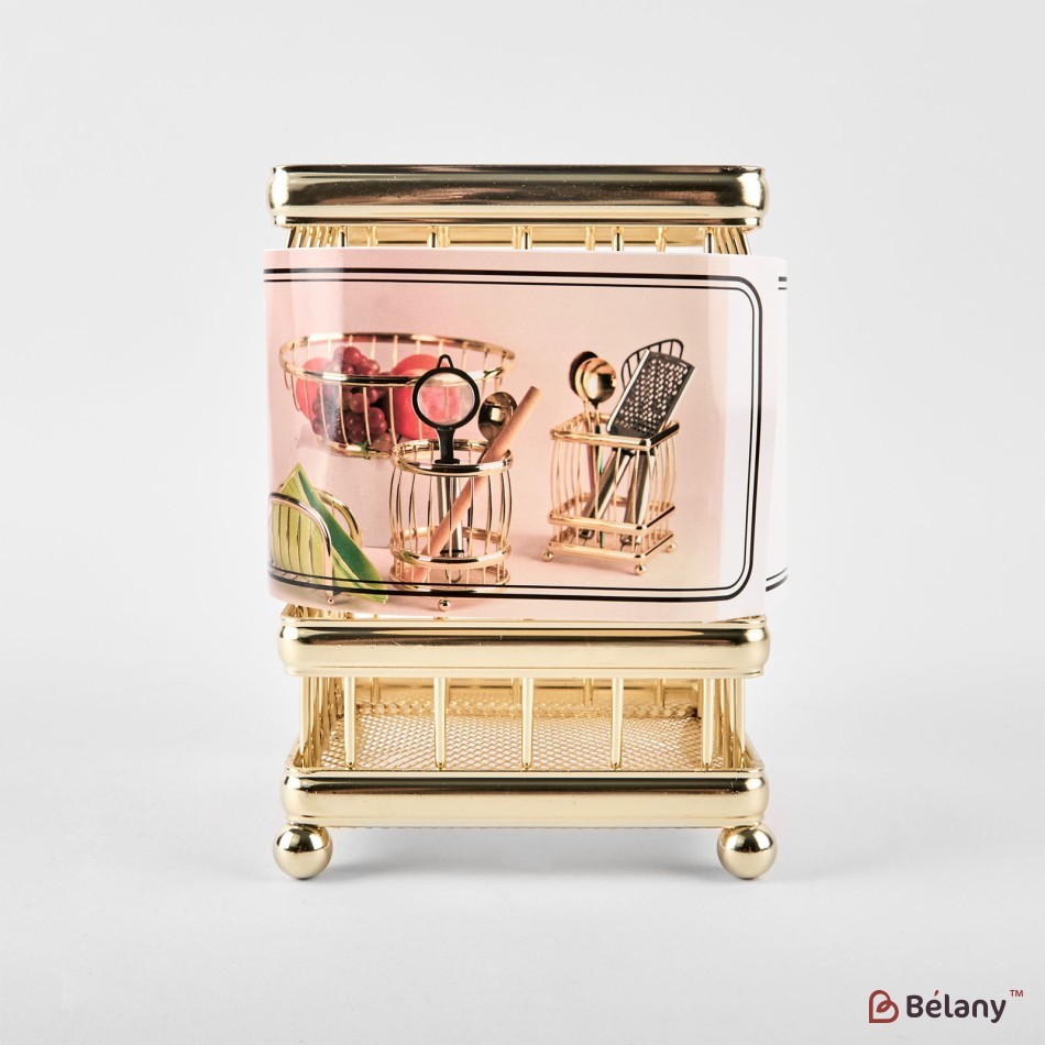 Suport de fier pentru tacâmuri și ustensile de bucătărie, auriu | 3