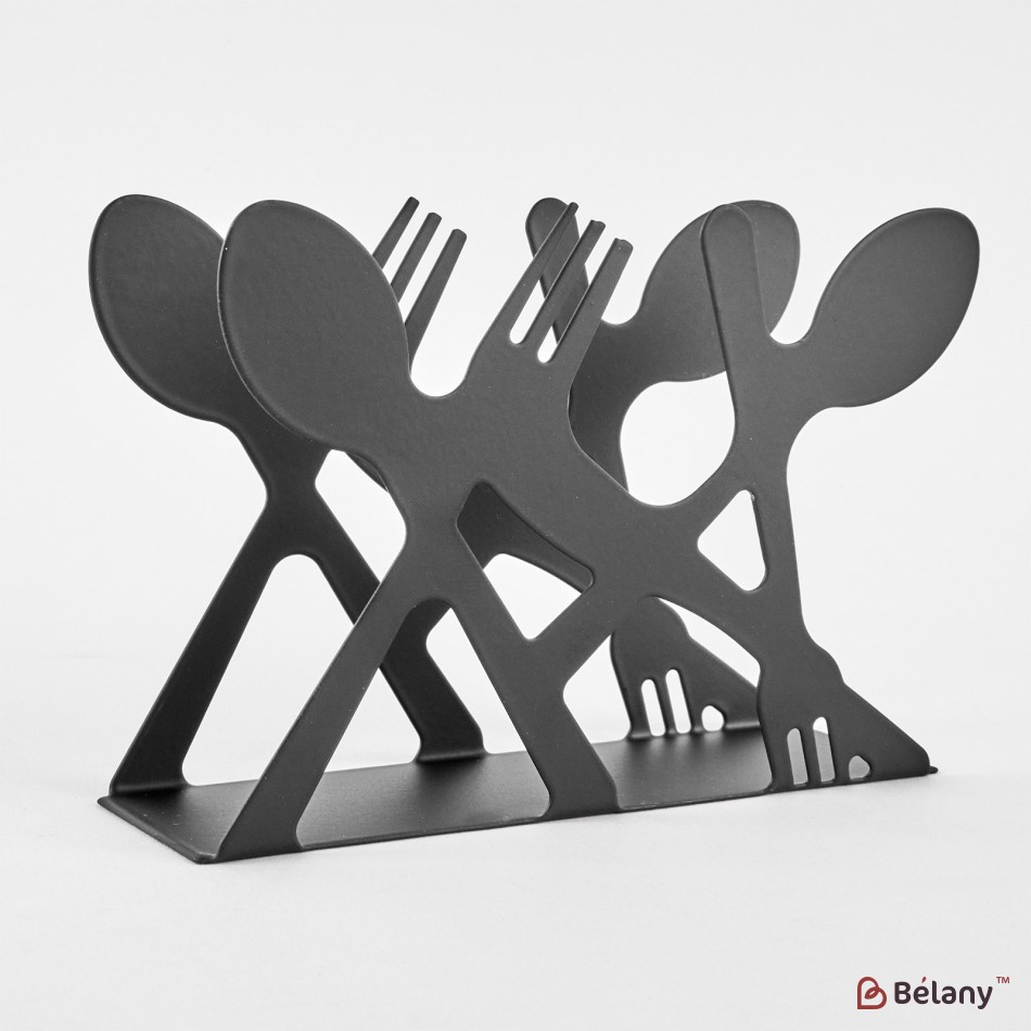 "Fork and Spoons" napkin holder, black, 9x13 | 2