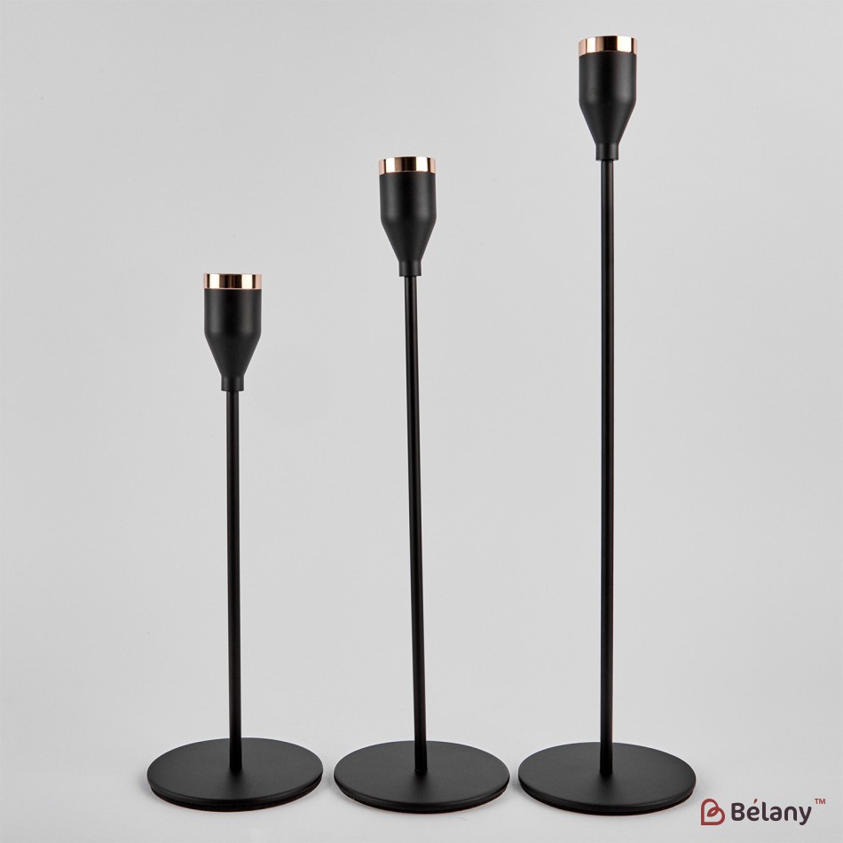 Set of 3 candlesticks "Black and gold" 32/27/22 black