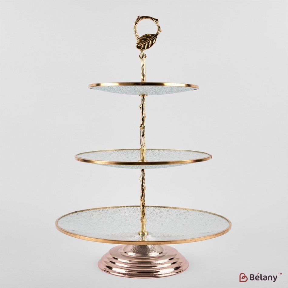 3 levels, gold fruit vase "Leaf" 20cm