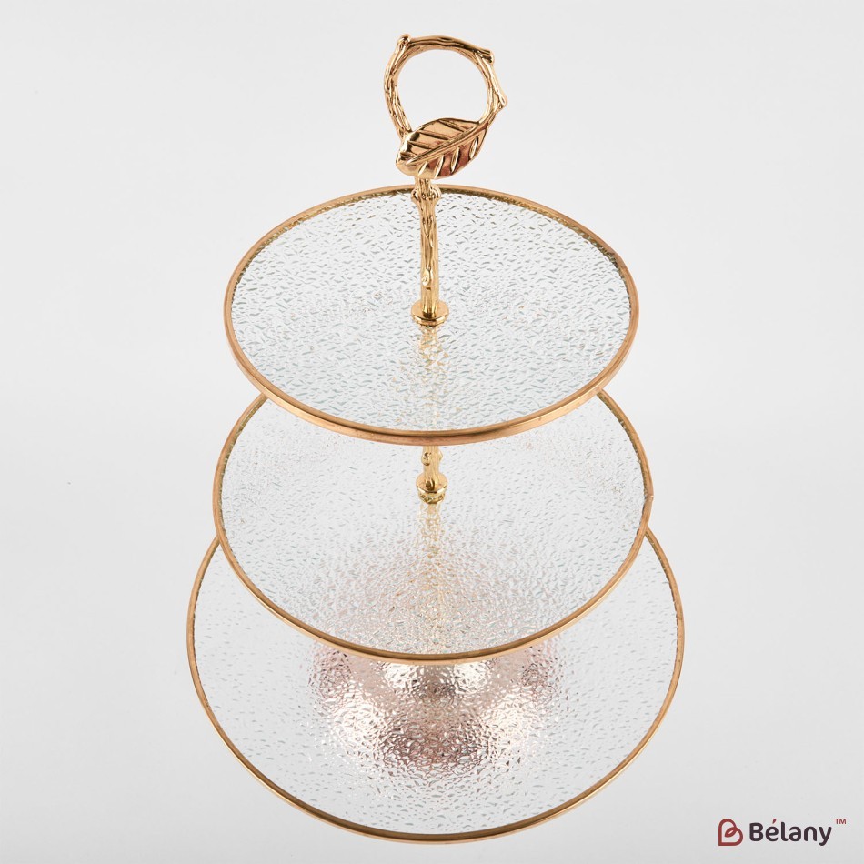 3 levels, gold fruit vase "Leaf" 20cm | 2