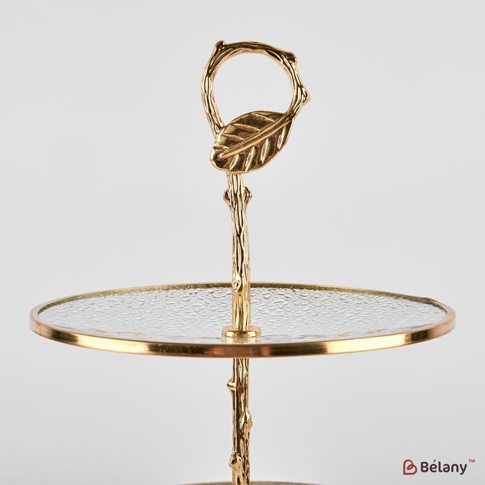 3 levels, gold fruit vase "Leaf" 20cm | 3