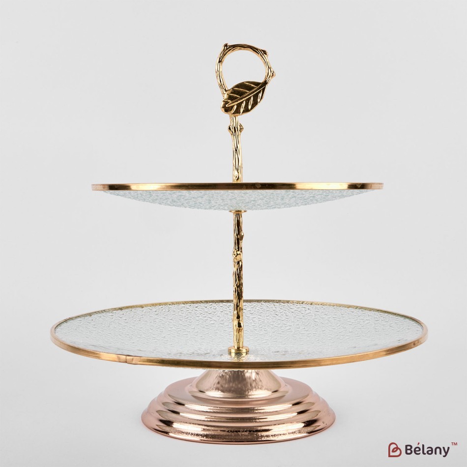 2 levels, gold fruit vase "Leaf" 26cm