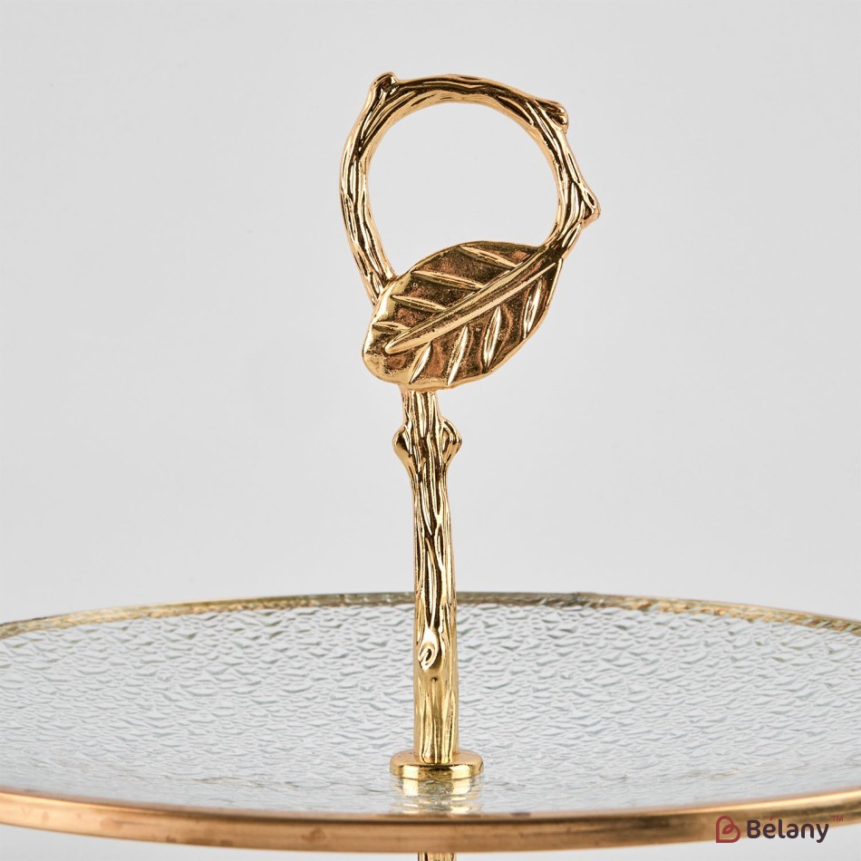2 levels, gold fruit vase "Leaf" 26cm | 2