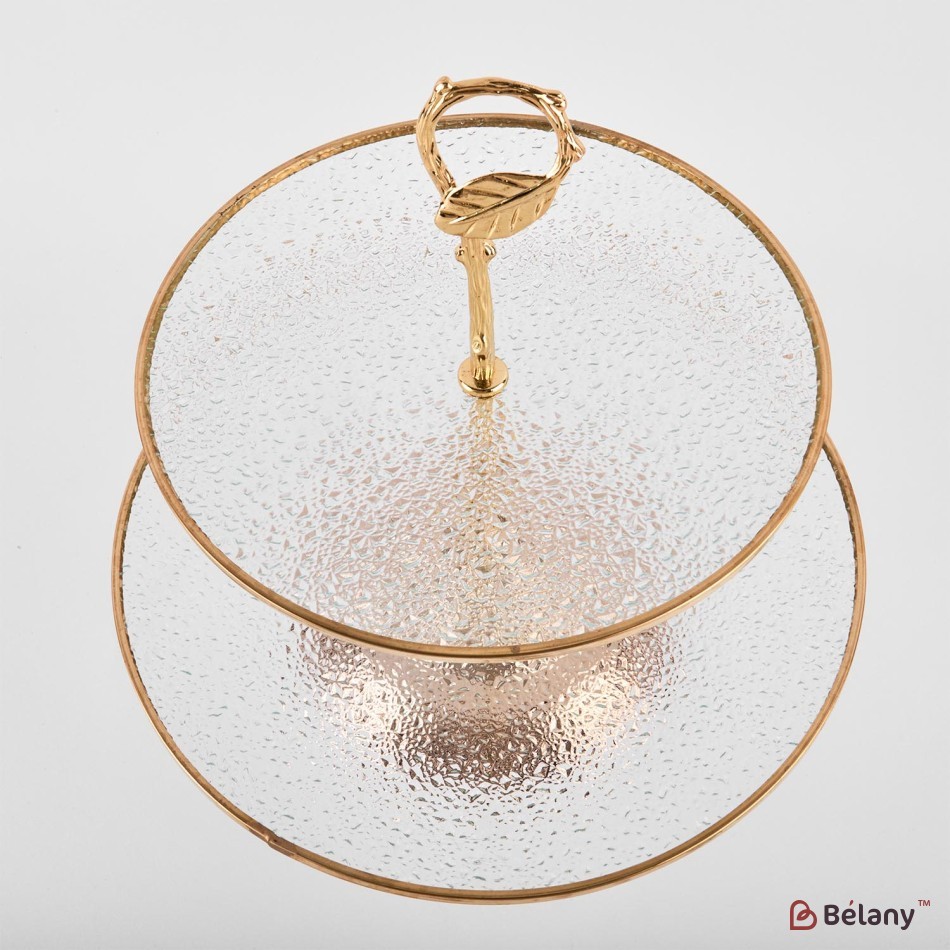 2 levels, gold fruit vase "Leaf" 26cm | 3