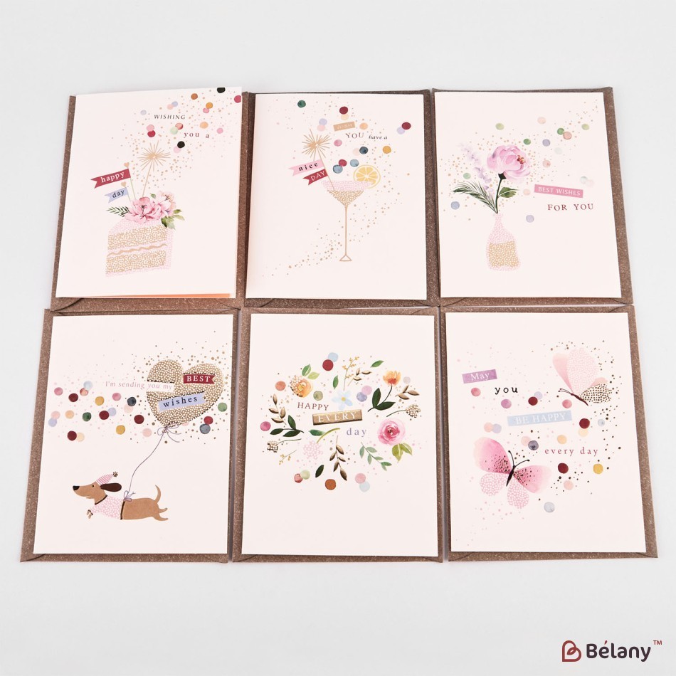 Gift cards with envelope, 16 pcs, 8 models, 14.5x11.5cm