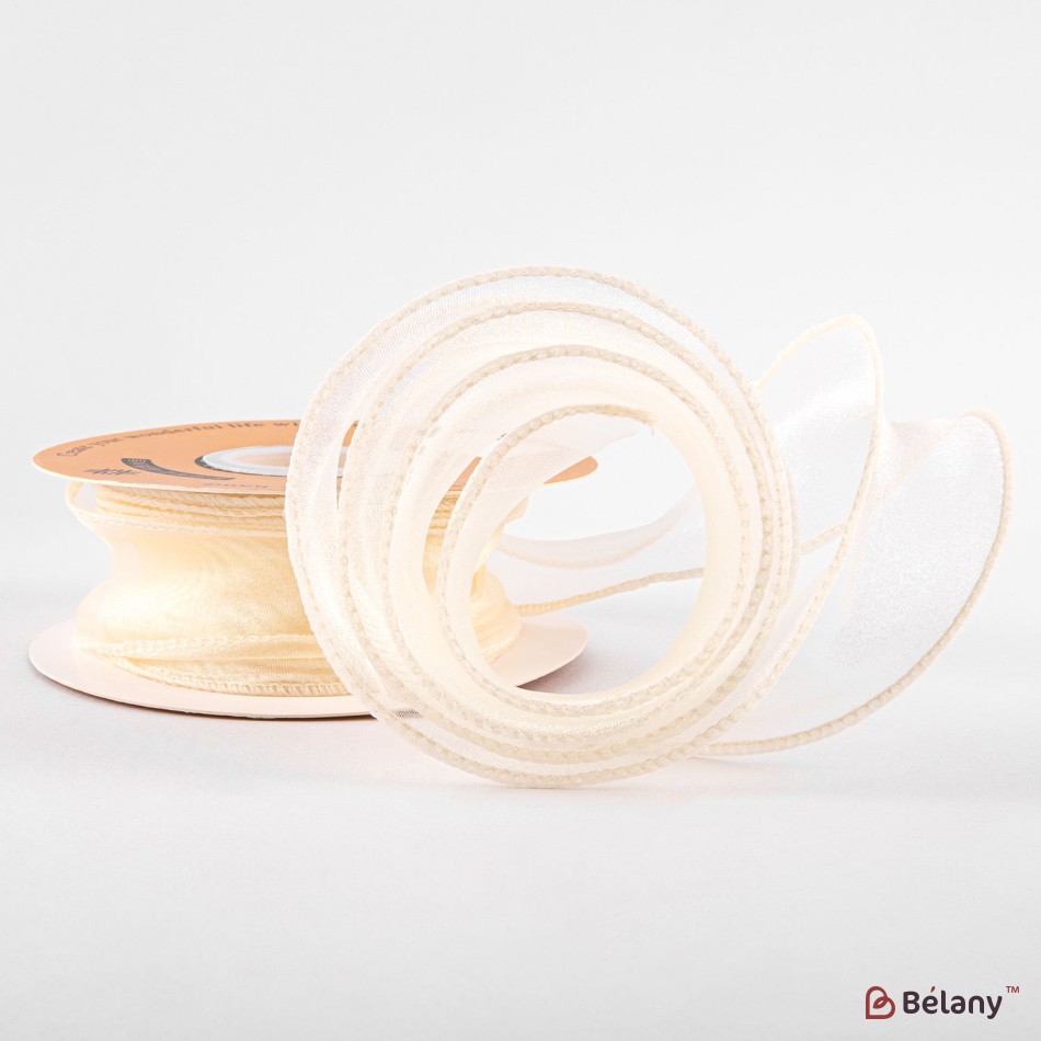 Panglică din organza "Uni", bej,  4cm / 9,11m #01