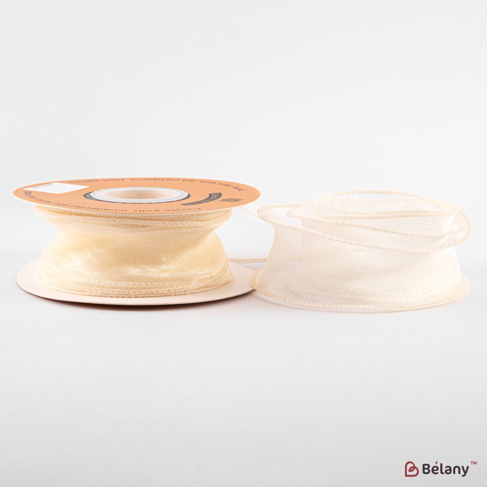 Panglică din organza "Uni", bej,  4cm / 9,11m #01 | 2
