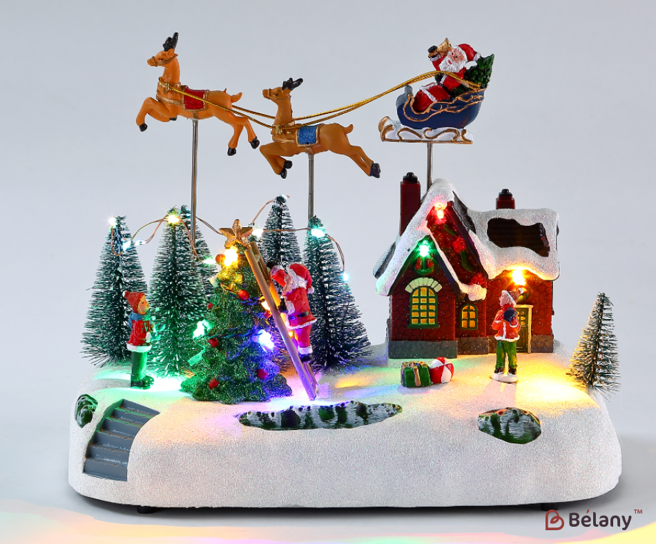 Figurină interactivă „Christmas Town #4” 3xAA, USB, 8 melodii