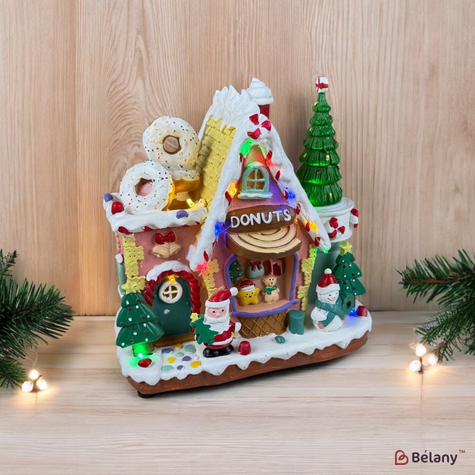 Figurină interactivă „Christmas Town #10” 3xAA, USB, 8 melodii | 2