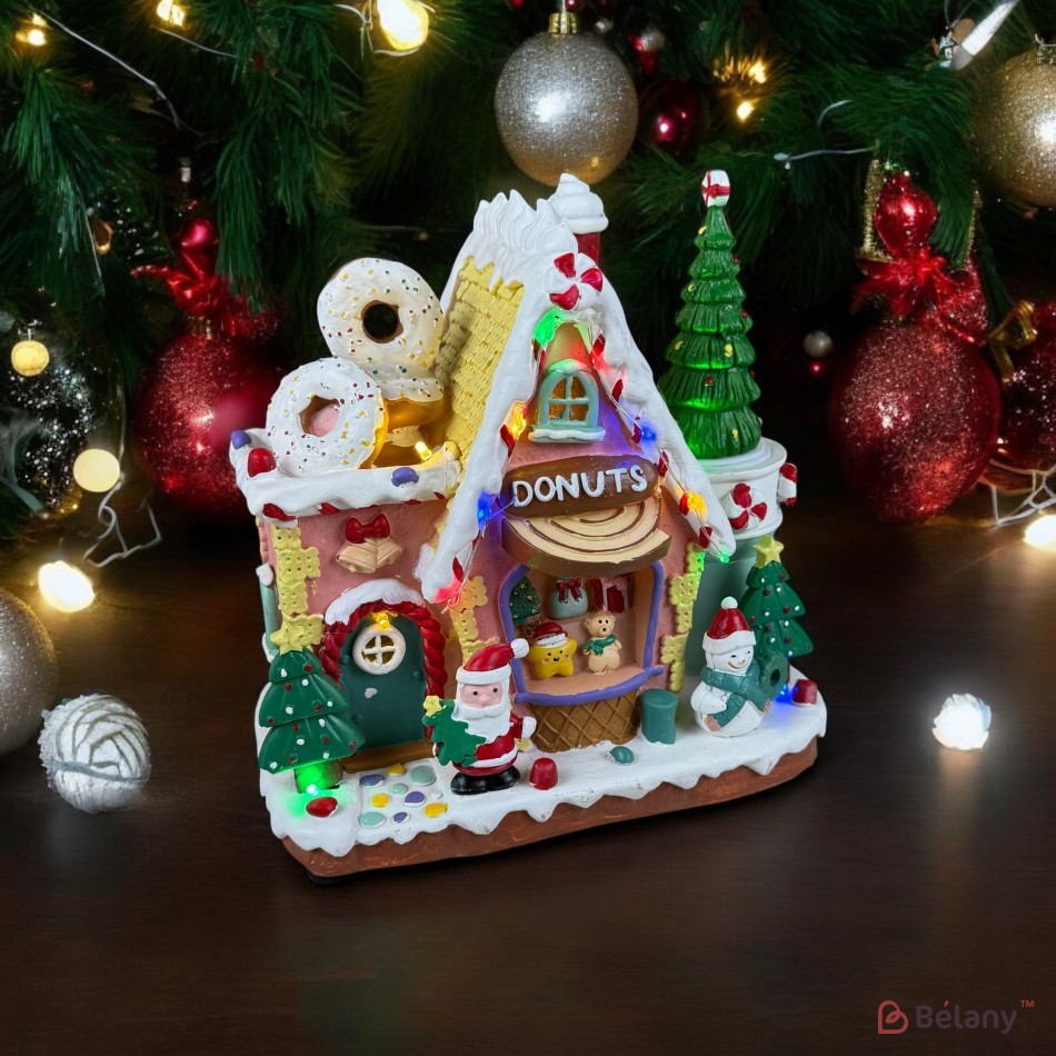 Figurină interactivă „Christmas Town #10” 3xAA, USB, 8 melodii | 3