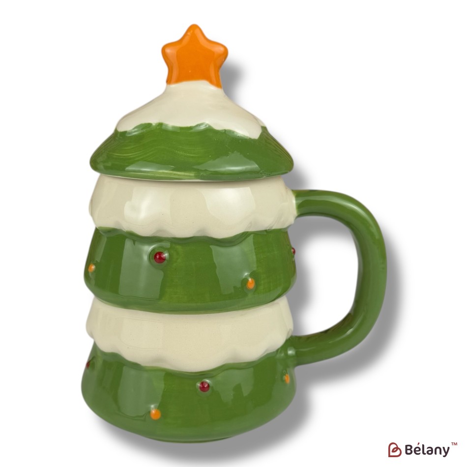 New Year Mug with lid "Super", Christmas Tree, 9/13