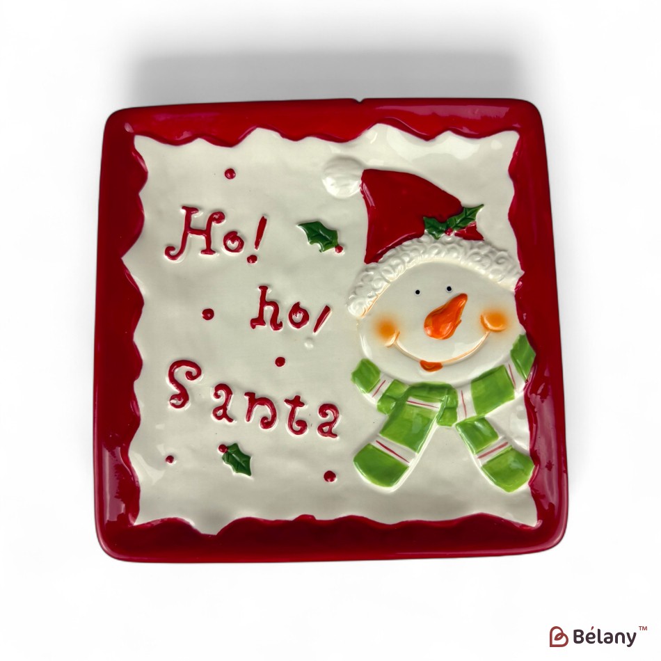Christmas Plate "Ho-ho Santa #2" white, 19/19/2