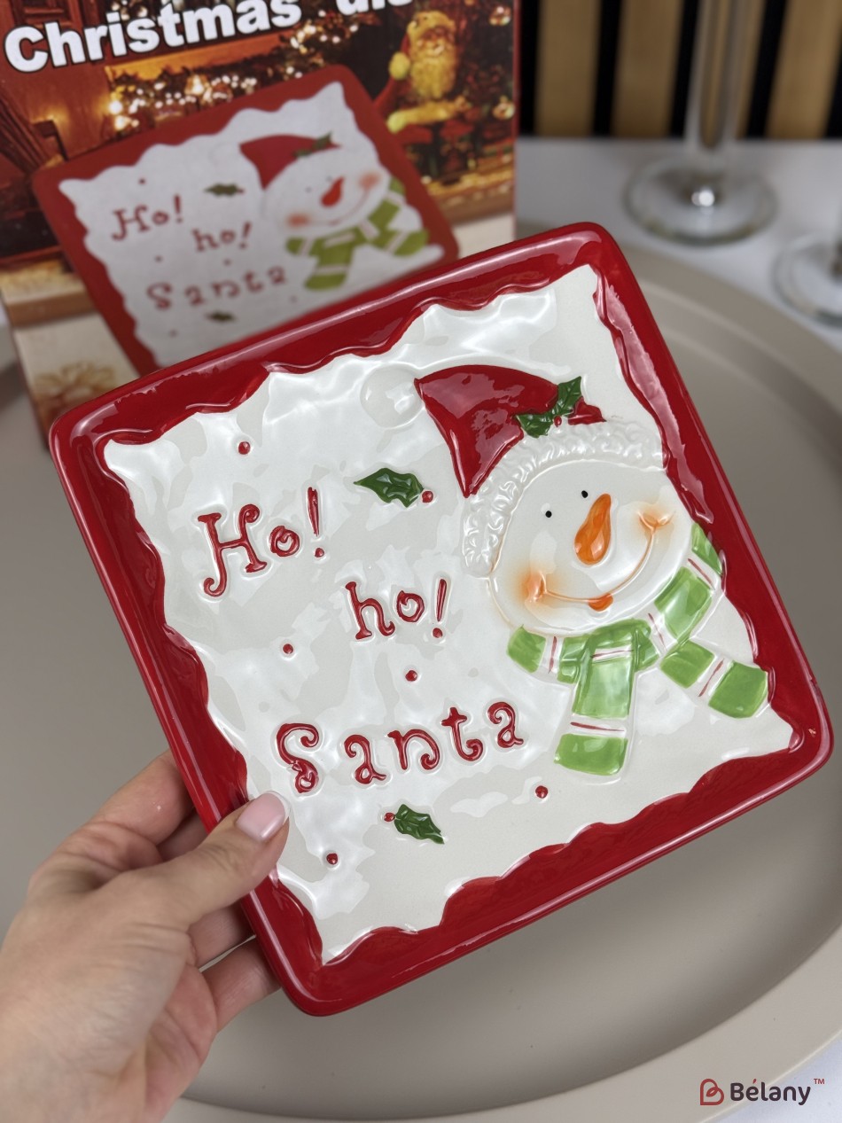 Christmas Plate "Ho-ho Santa #2" white, 19/19/2 | 4