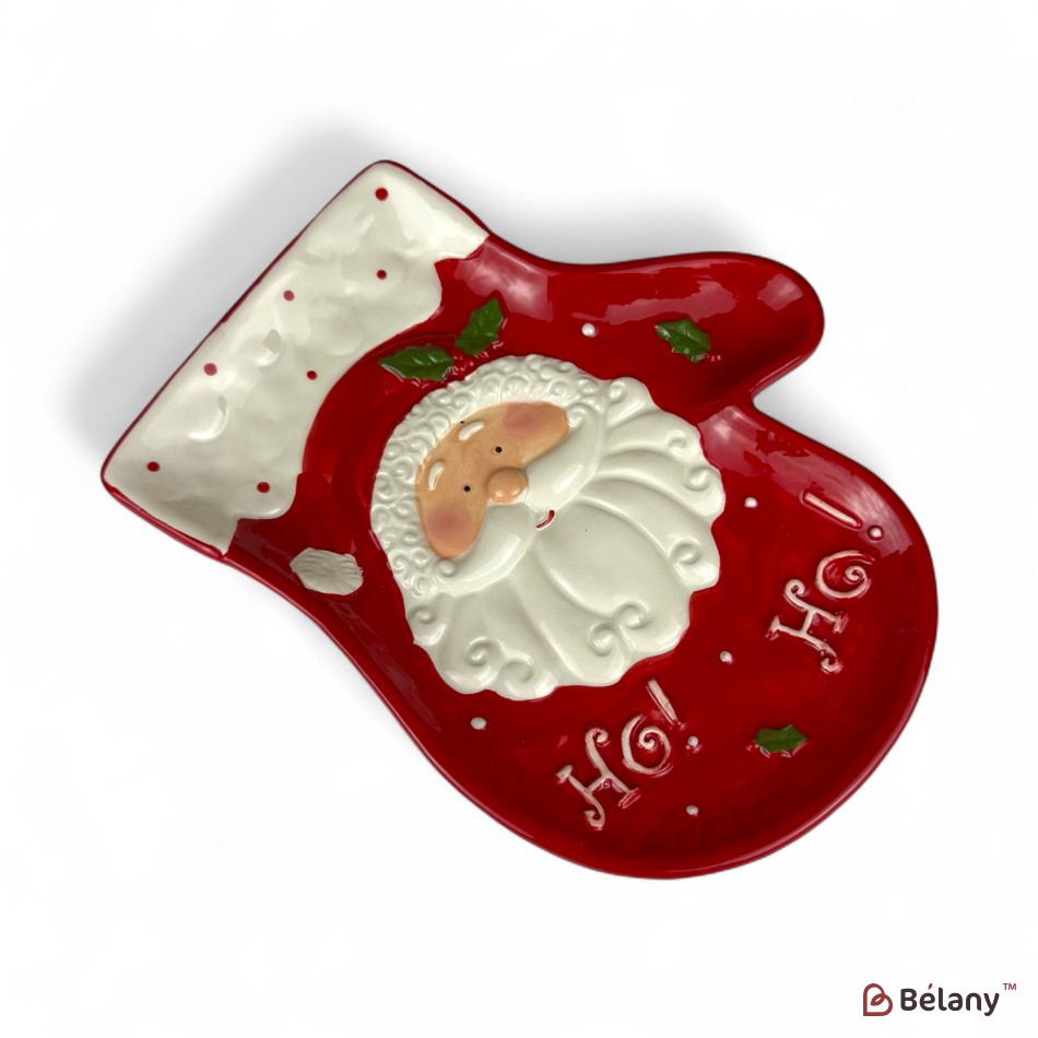 Glove-shaped Plate "Ho-ho Santa" red, 25/19/2