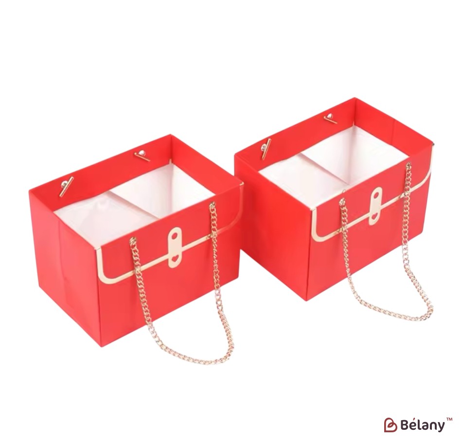 Set 4 genti rosu, pe lant placat cu aur 15x10x10.5 | 4