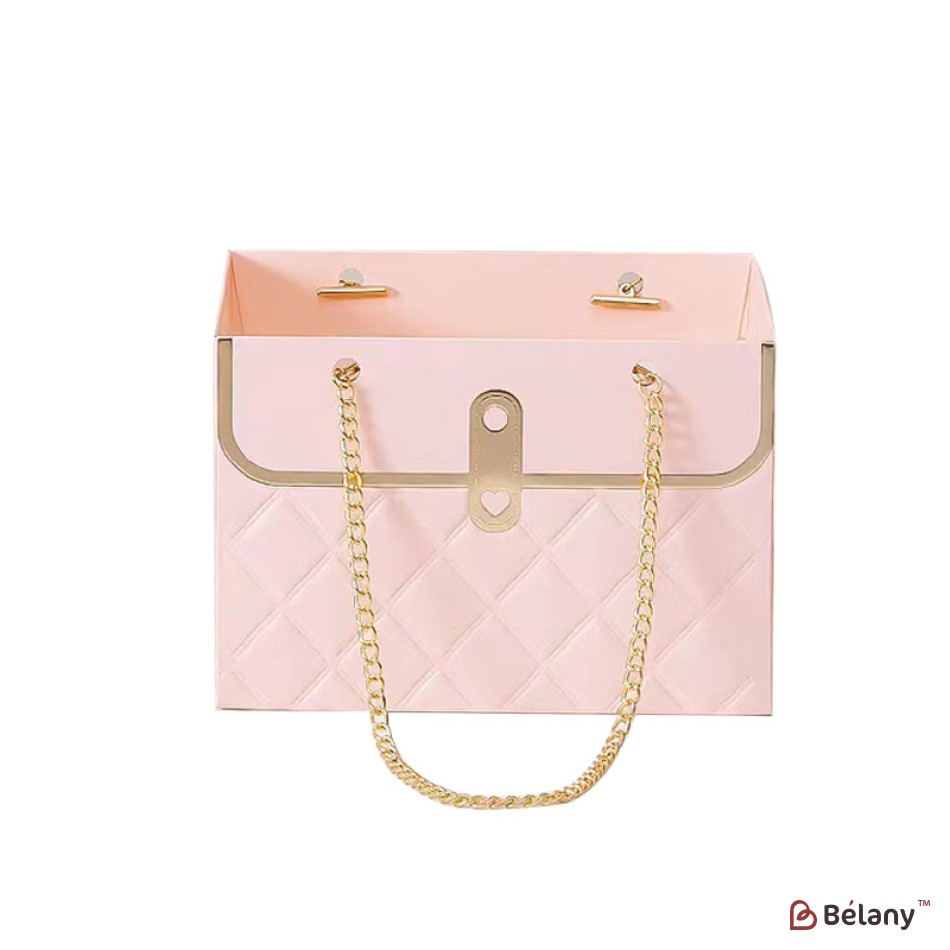 Set 4 genti roz, pe lant placat cu aur 18x15x12