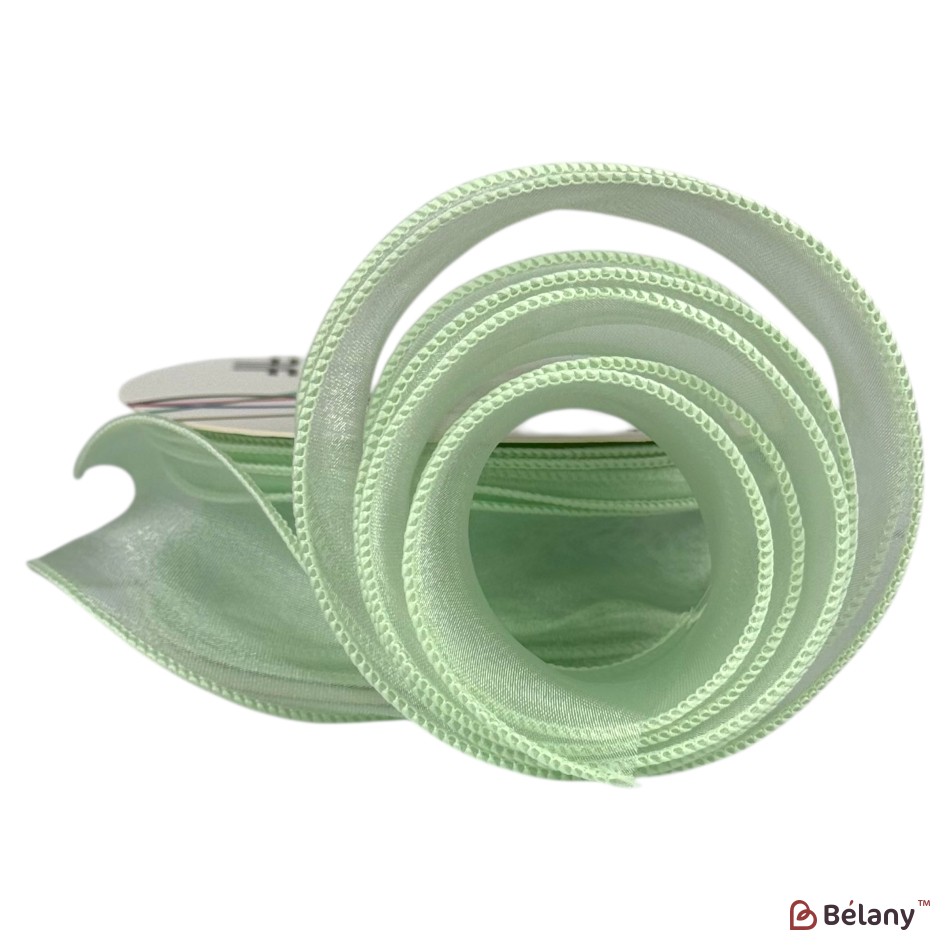 Panglică din organza "Uni", verde deschis,  4cm / 9,11m #1005