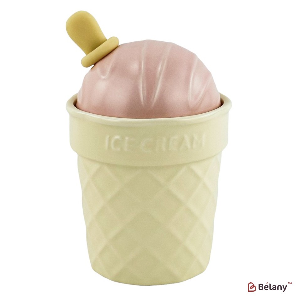 Cana ceramica cu capac roz si lingura "Icecreamy"