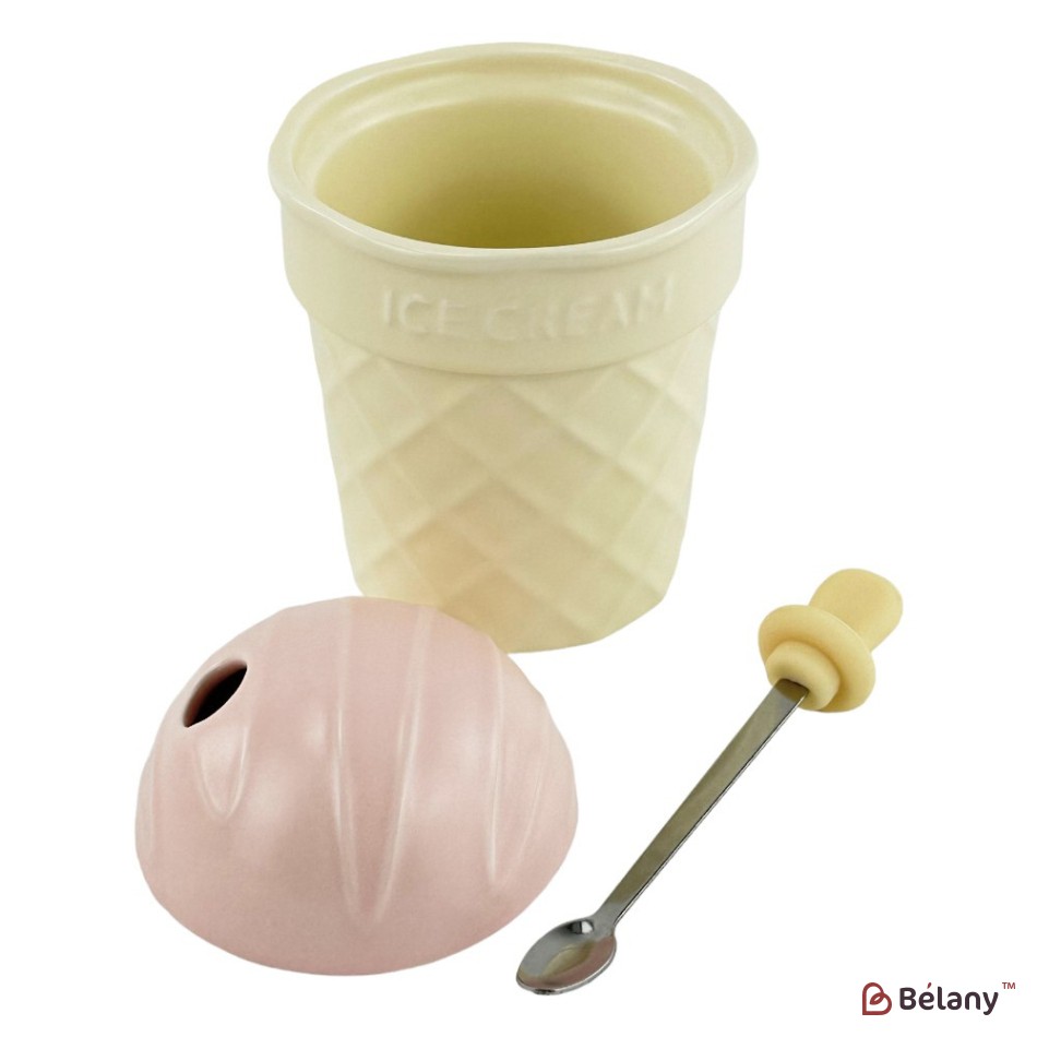 Cana ceramica cu capac roz si lingura "Icecreamy" | 2