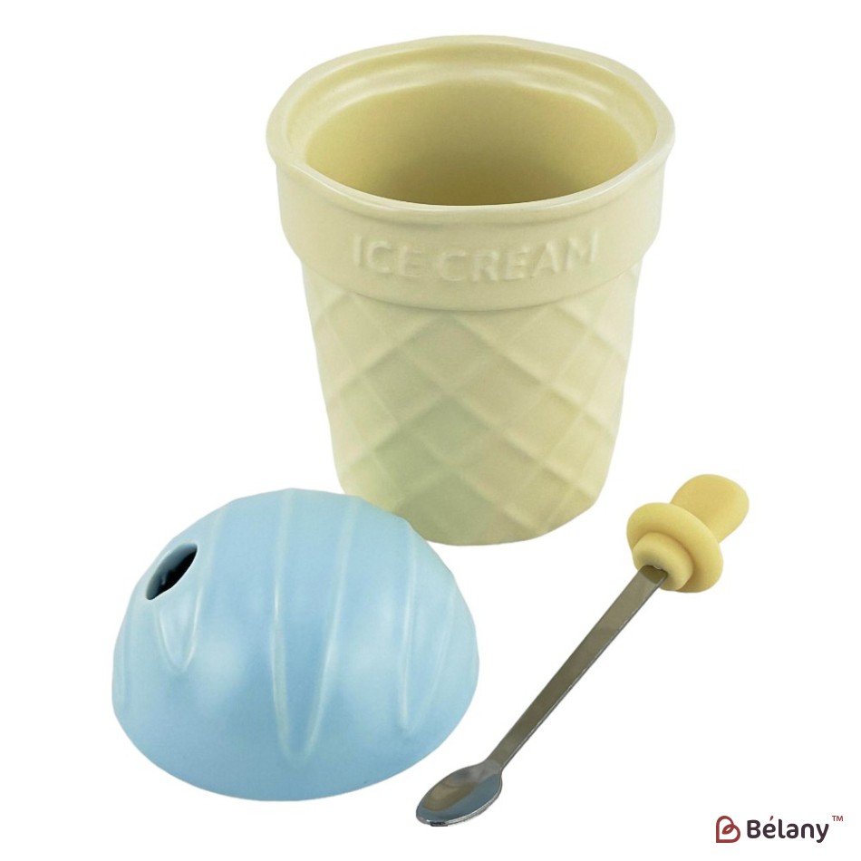 Cana ceramica cu capac albastru si lingura "Icecreamy" | 2
