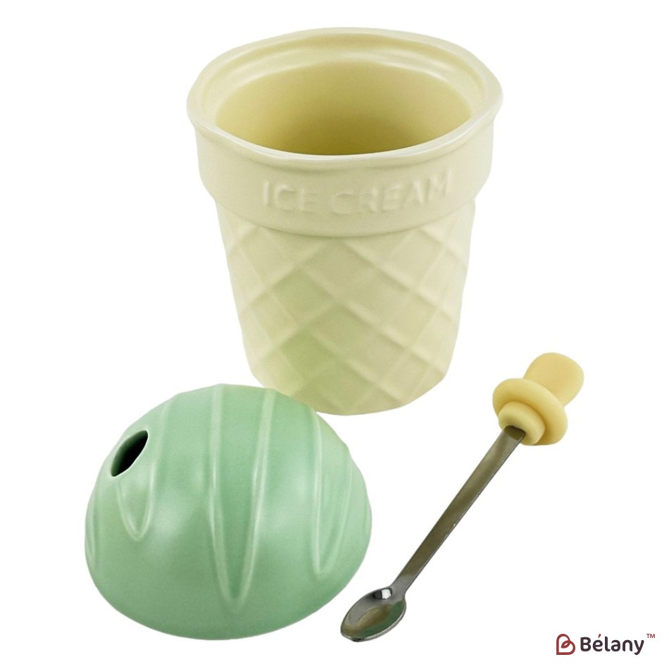 Cana din ceramica cu capac verde si lingura "Icecreamy" | 2