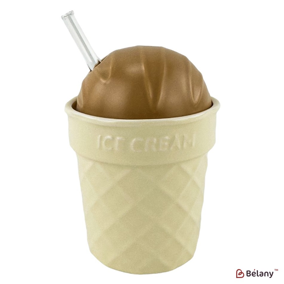 Cana din ceramica cu capac maro si lingura de sticla "Horn"