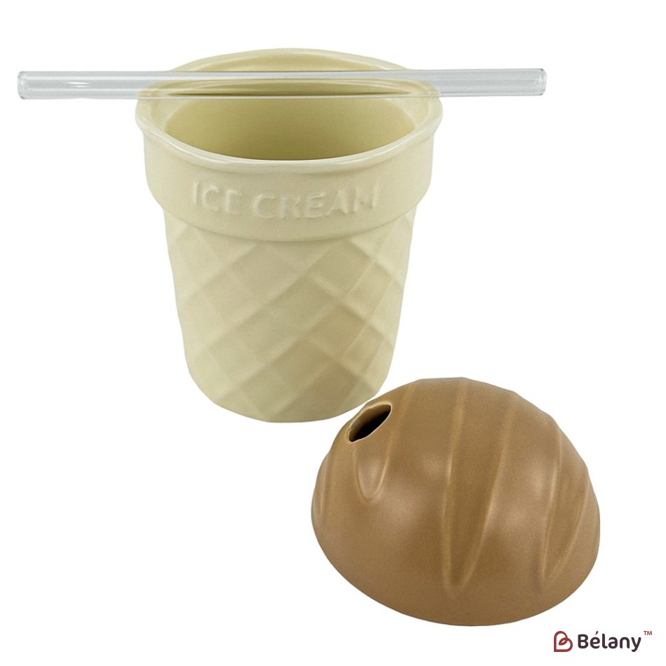 Cana din ceramica cu capac maro si lingura de sticla "Horn" | 2