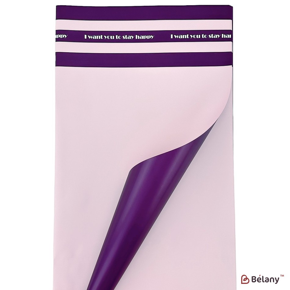 Celofan bicolor cu dungi "Stay happy" liliac-violet